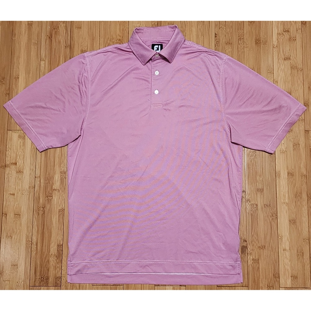 FootJoy FJ Golf Polo Shirt Men's Medium Pink Stripes Stretch Rugby Short Sleeve